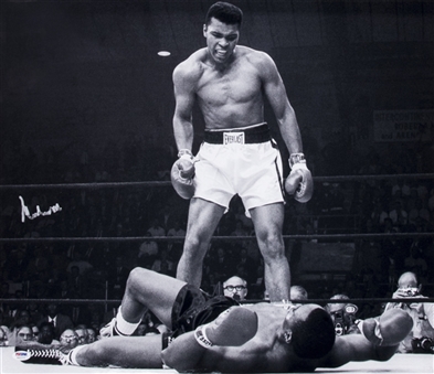 Muhammad Ali Autographed 20 x 24 Black & White Photograph of Ali Standing Over Downed Liston (PSA/DNA)